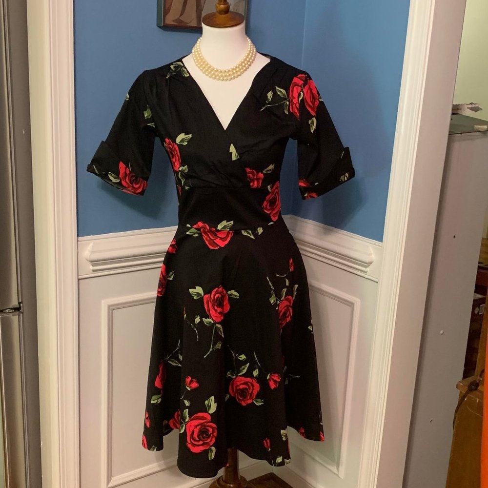 Retro 50's Style Floral Print Midi Dress BNWT